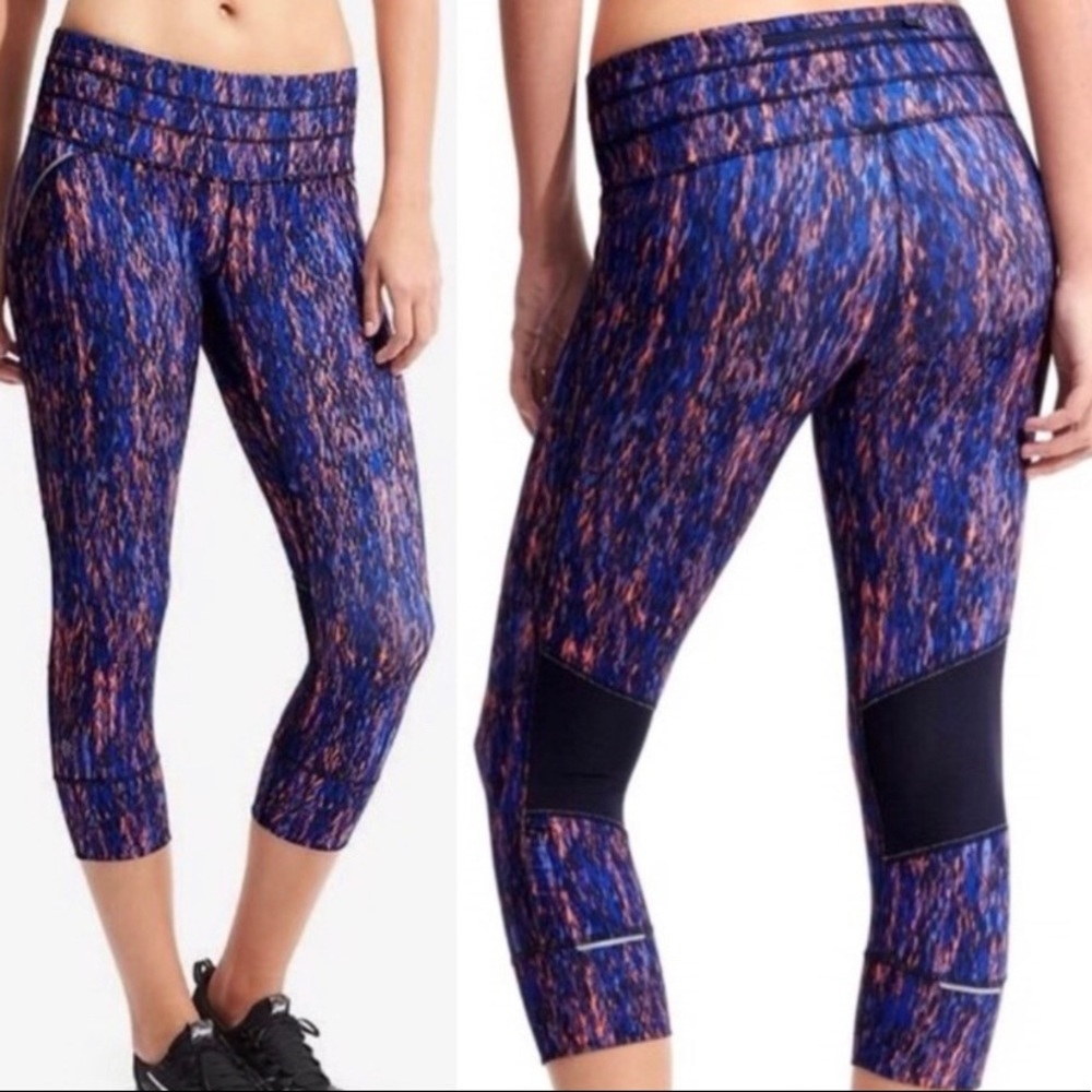 Athleta Reptile Relay Capri Leggings Space Dye Blue Orange XS
